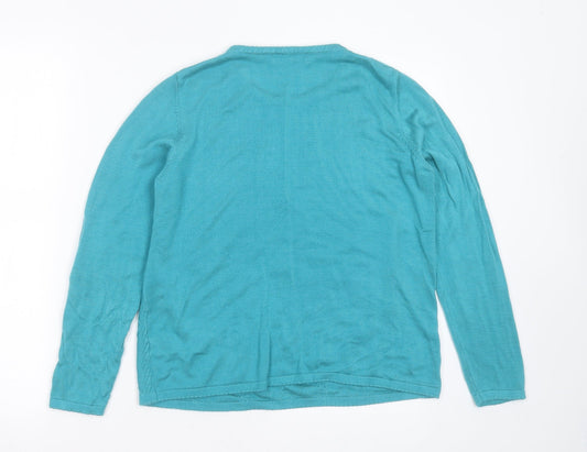 Bonmarché Womens Blue Round Neck Geometric Acrylic Pullover Jumper Size S - beaded