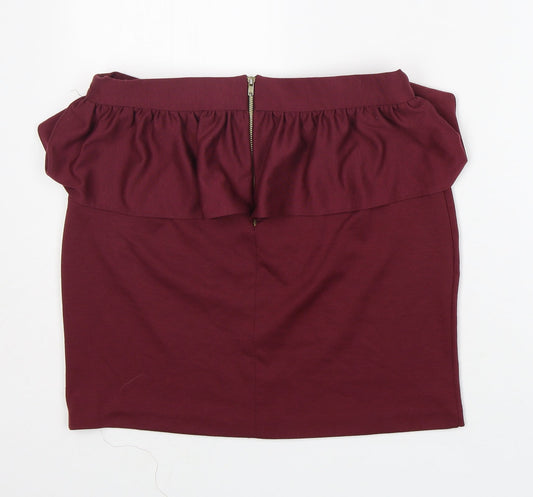 New Look Womens Red Polyester Straight & Pencil Skirt Size 12 Zip
