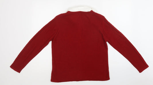 Jumper Womens Red Collared Acrylic Cardigan Jumper Size M
