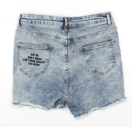Lasula Womens Blue Cotton Cut-Off Shorts Size 10 L3 in Regular Button - Bite Me Don't Touch
