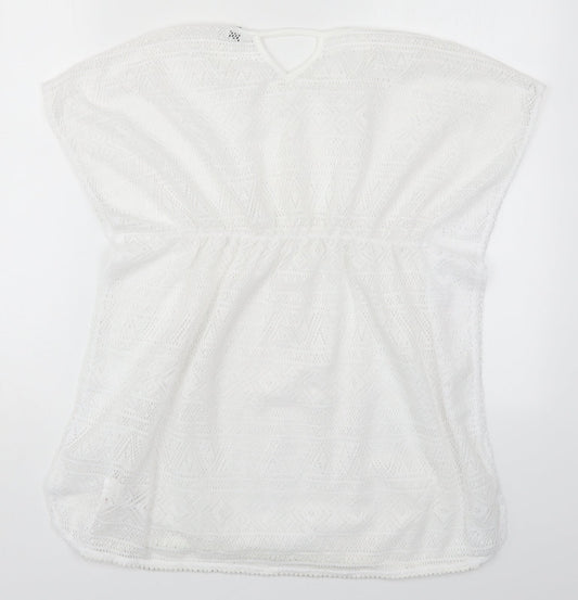 Primark Girls White Polyester T-Shirt Dress Size 11-12 Years Round Neck Pullover - Beach Cover Up Dress