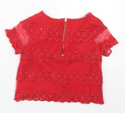 TU Girls Red Nylon Basic Blouse Size 5 Years Round Neck Zip