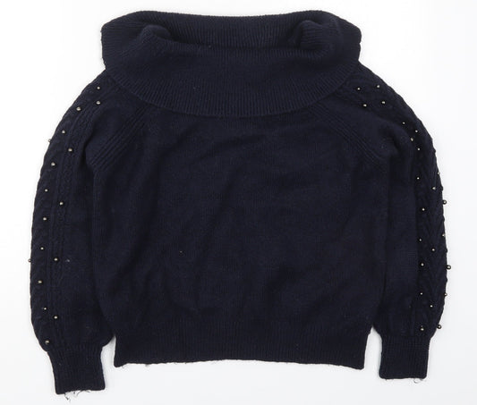 NEXT Womens Blue Roll Neck Nylon Pullover Jumper Size XS