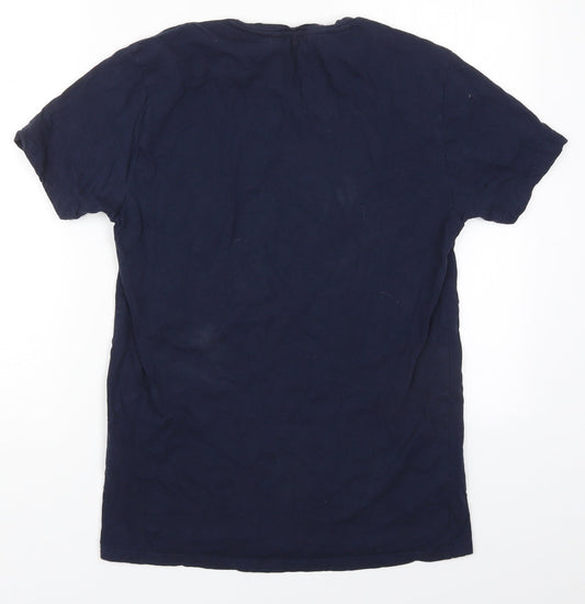 LCW Casual Mens Blue Cotton T-Shirt Size M Crew Neck - Palm Tree