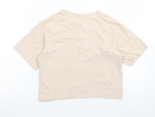 Matalan Girls Beige Cotton Cropped T-Shirt Size 12 Years Crew Neck