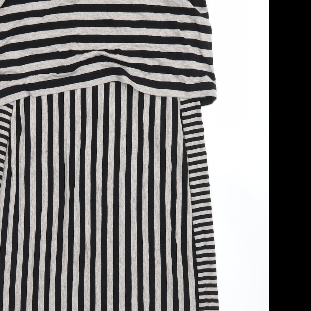 M&S Womens Grey Striped Viscose Skater Dress Size 12 Crew Neck