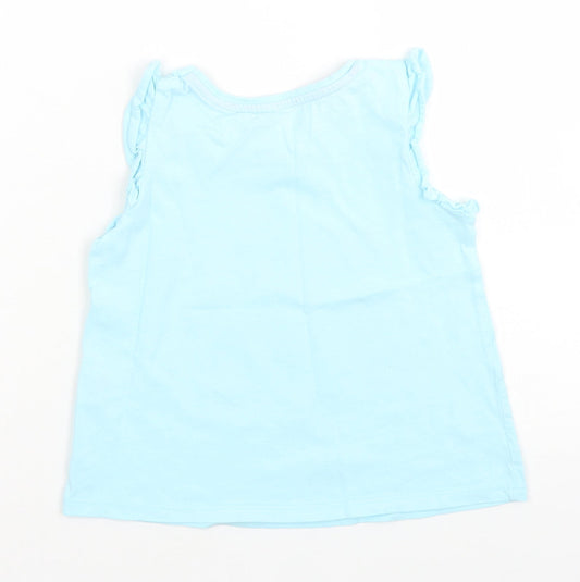 Matalan Girls Blue Cotton Basic T-Shirt Size 3-4 Years Crew Neck - Unicorn Beach