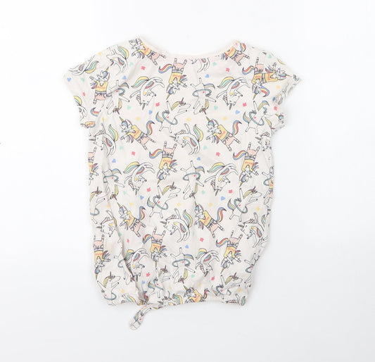 Nutmeg Girls Ivory Cotton Basic T-Shirt Size 8 Years Round Neck - Rainbows and Unicorns