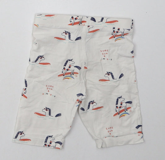 Marks and Spencer Boys White Geometric Cotton Sweat Shorts Size 2-3 Years Regular - Unicorn