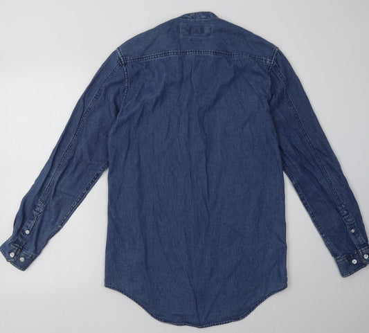 River Island Womens Blue Cotton A-Line Size S Crew Neck Button - longline