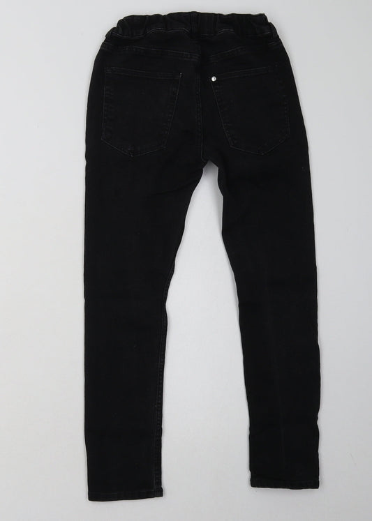 H&M Girls Black Cotton Straight Jeans Size 9 Years Regular Button