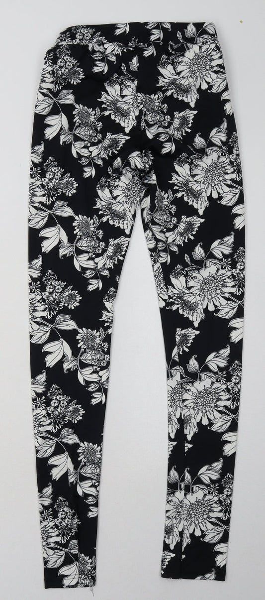 H&M Womens Black Floral Polyester Sweatpants Trousers Size S L30 in Regular
