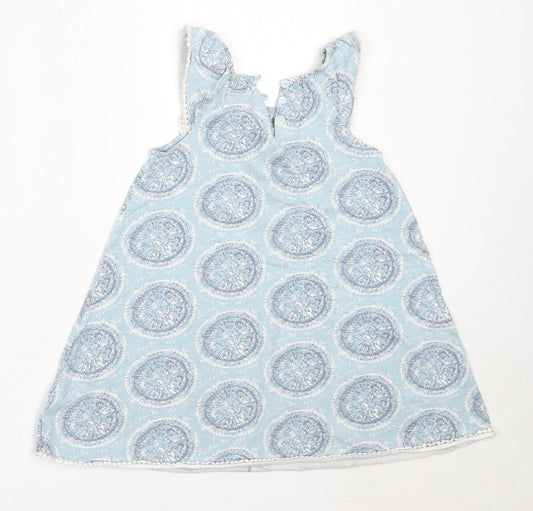Sigrid Olsen Girls Blue Geometric Cotton Shift Size 3-4 Years Round Neck