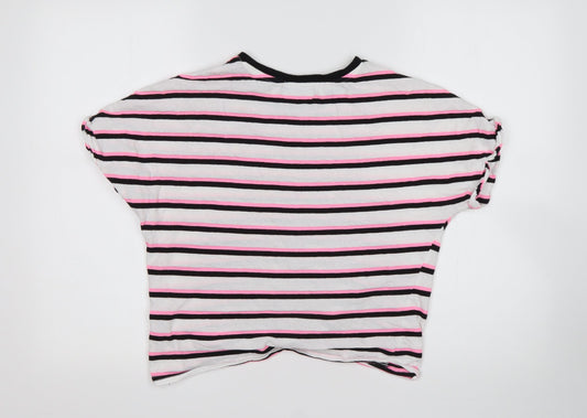 Bershka Womens Multicoloured Striped Cotton Basic T-Shirt Size XS Round Neck