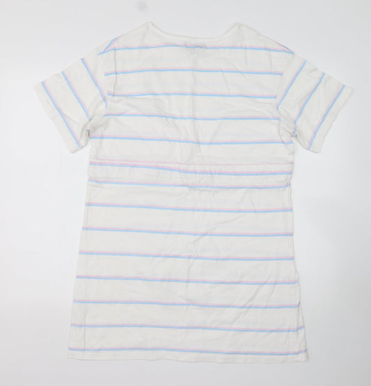 Wednesday Girl Womens Multicoloured Striped Cotton Basic T-Shirt Size M Round Neck