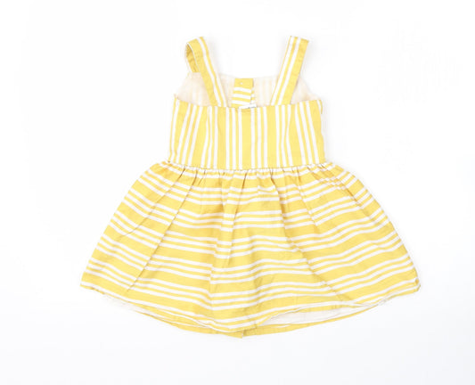 Ladybird Girls Yellow Striped Polyester Fit & Flare Size 18-24 Months Square Neck