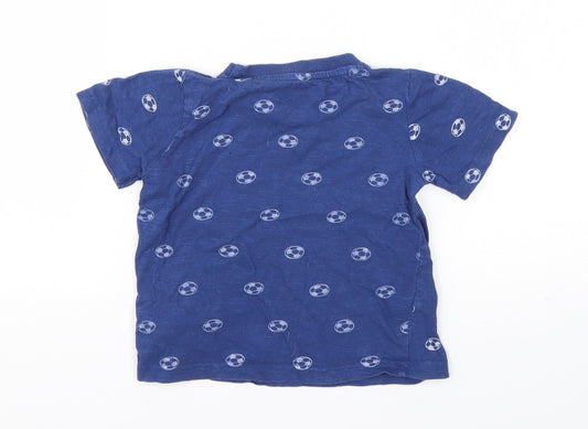 M&Co Boys Blue Spotted Cotton Basic T-Shirt Size 3-4 Years Round Neck - Football