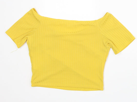 petites Womens Yellow Polyester Cropped T-Shirt Size 10 Scoop Neck - Summer