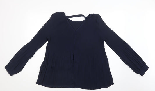 ICHI Womens Blue Polyester Basic Blouse Size M Round Neck
