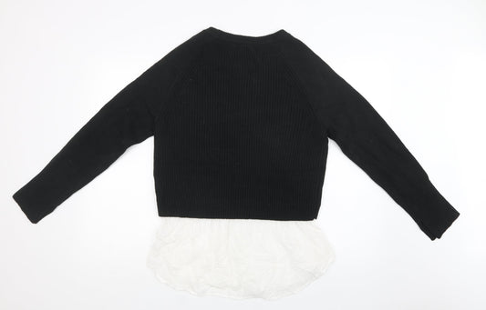 Real Clothing Womens Black Crew Neck Acrylic Pullover Jumper Size L