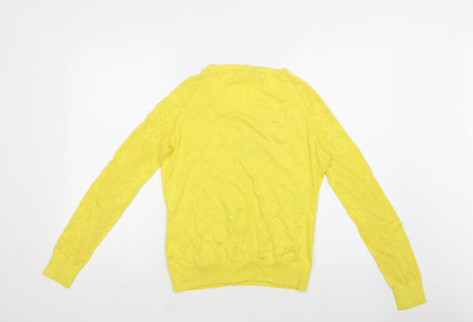 H&M Womens Yellow Crew Neck Cotton Cardigan Jumper Size XS