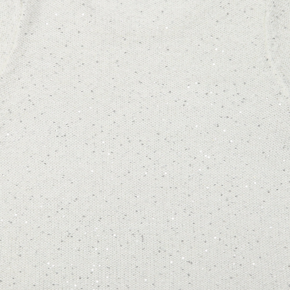 M&S Womens White Crew Neck Polyester Pullover Jumper Size 8
