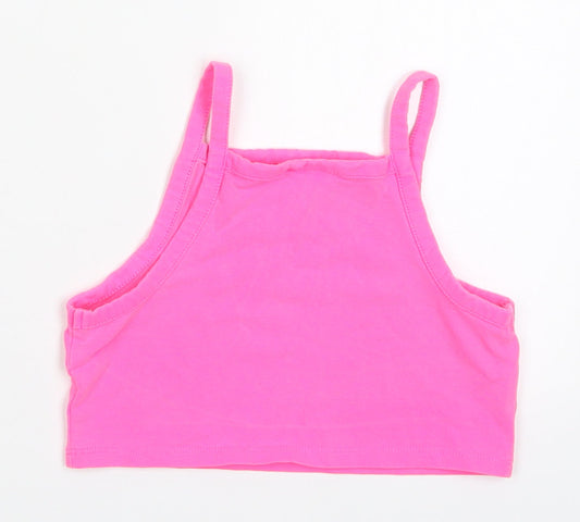 Zara Girls Pink Cotton Cropped Tank Size 10 Years Square Neck Pullover