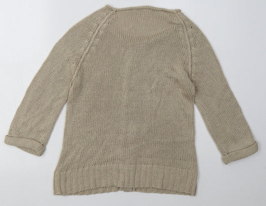Preworn Womens Brown Crew Neck Acrylic Cardigan Jumper Size S