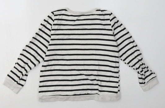 H&M Girls White Striped Cotton Pullover Sweatshirt Size 6-7 Years Pullover - Sequin Detail, minnie mouse