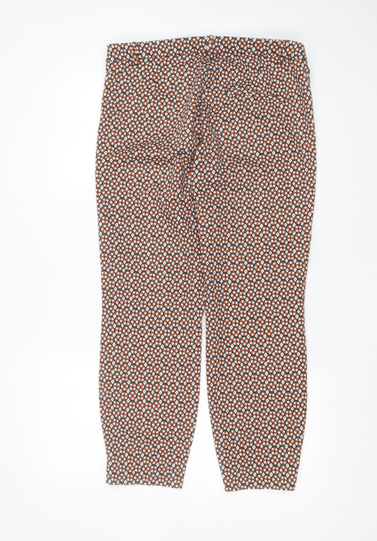 H&M Womens Black Geometric Cotton Trousers Size 14 L26 in Slim