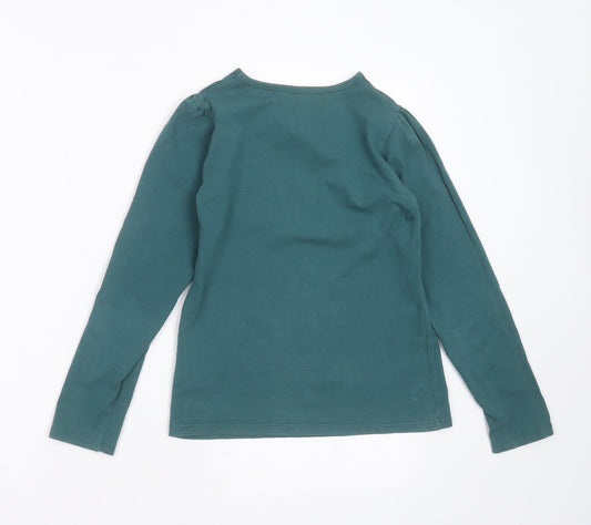 Vertbaudet Girls Green Cotton Basic T-Shirt Size 10 Years Round Neck