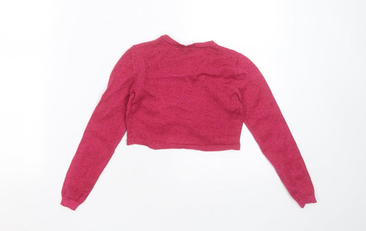 girls fashion Girls Purple Round Neck Polyester Blend Shrug Jumper Size 5-6 Years Button