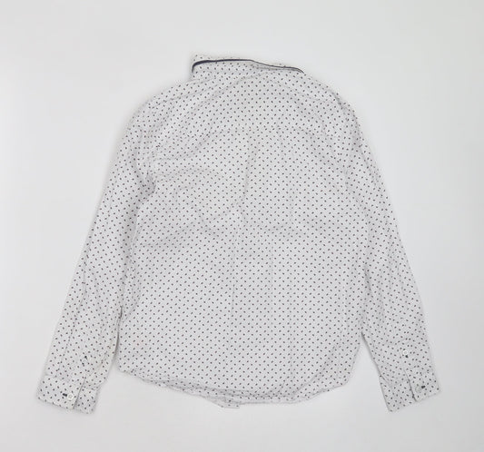 F&F Boys White Geometric Cotton Basic Button-Up Size 10-11 Years Collared Button