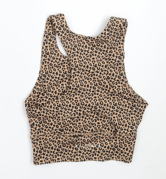 Allfenix Womens Beige Animal Print Polyester Cropped Tank Size XS Round Neck