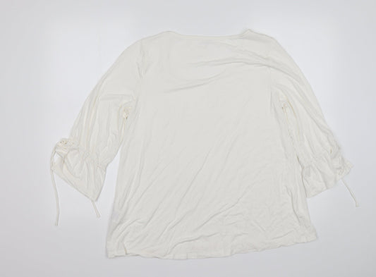 Lands End Womens White Elastane Basic T-Shirt Size M Round Neck