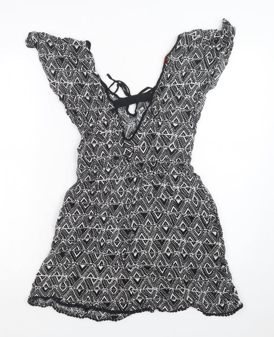Stradivarius Womens Black Geometric Viscose Fit & Flare Size M Scoop Neck - Beach Cover Up