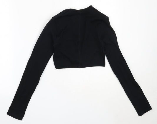 PRETTYLITTLETHING Womens Black Polyamide Basic T-Shirt Size M V-Neck