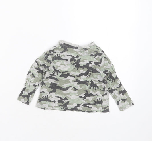 Pep&CO Boys Grey Camouflage Cotton Basic T-Shirt Size 9-12 Months Round Neck - wolves
