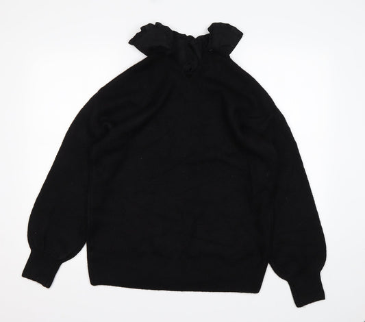Papaya Womens Black Collared Acrylic Pullover Jumper Size M