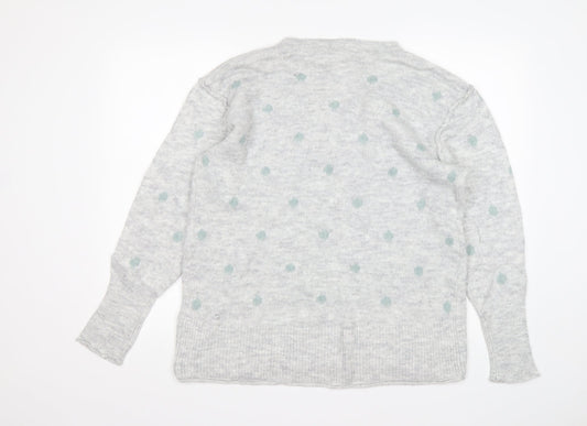 H&M Womens Grey Round Neck Polka Dot Cotton Pullover Jumper Size L