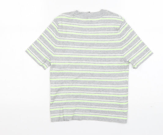H&M Girls Multicoloured Striped Basic T-Shirt Size M Round Neck