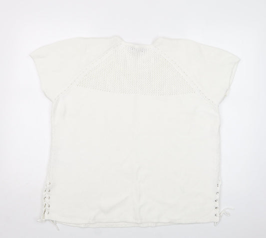 Bonmarché Womens White Crew Neck Cotton Pullover Jumper Size L