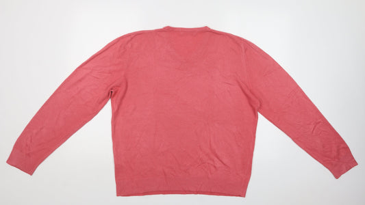 M&S Womens Pink V-Neck Acrylic Pullover Jumper Size L