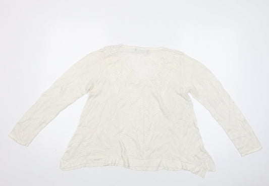 M&S Womens White V-Neck Pullover Jumper Size L