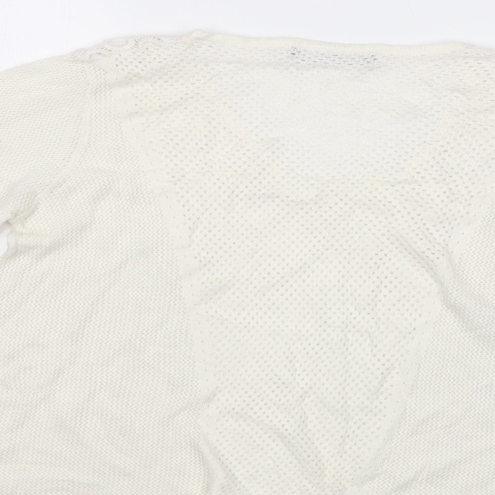 M&S Womens White V-Neck Pullover Jumper Size L