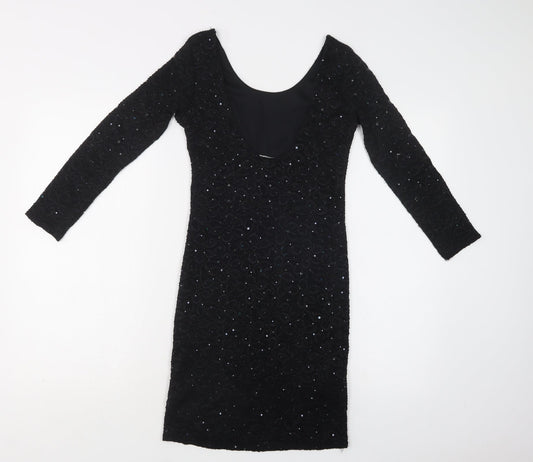 Graffic Womens Black Floral Polyester Bodycon Size S Scoop Neck