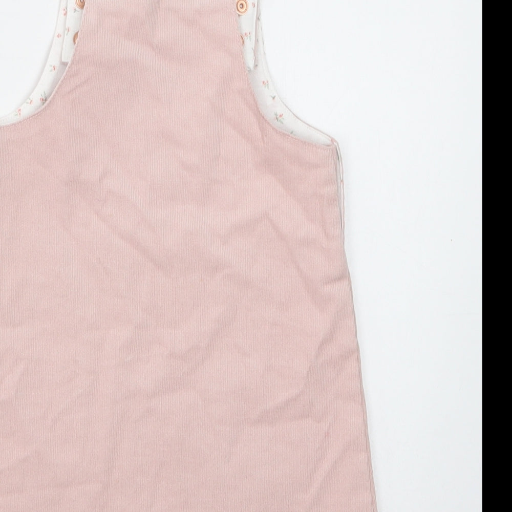 TU Baby Pink Cotton Pinafore/Dungaree Dress Size 12-18 Months Square Neck Snap
