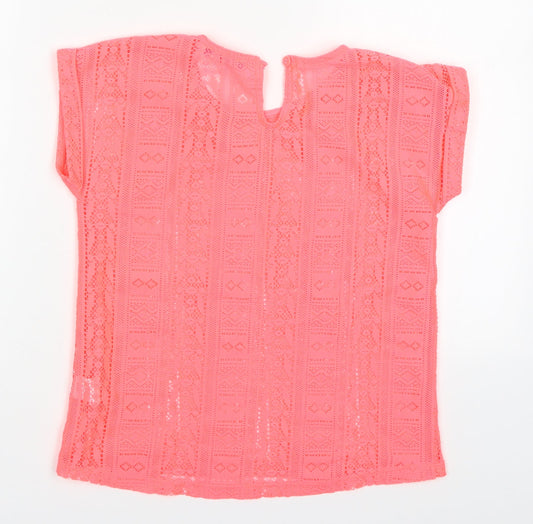 Young Dimension Girls Pink Polyester Basic T-Shirt Size 9-10 Years Round Neck Pullover