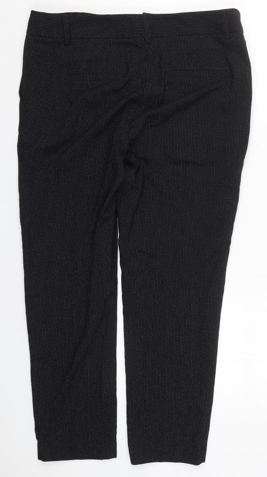 NEXT Womens Black Striped Polyester Trousers Size 12 L25 in Regular Hook & Eye