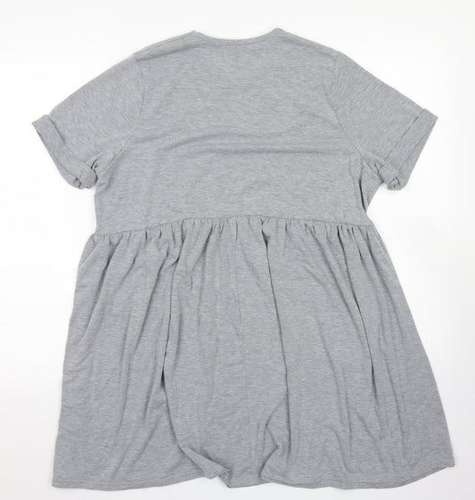 PRETTYLITTLETHING Womens Grey Viscose Skater Dress Size 6 Crew Neck